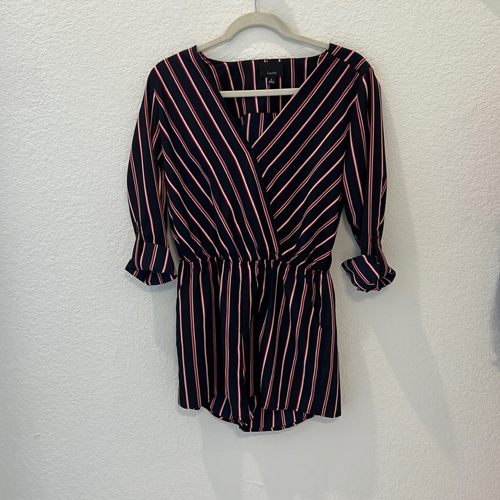 Never Worn navy and red striped romper